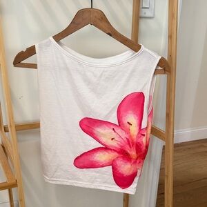 Women's White Tank Top with Pink Orchid Print